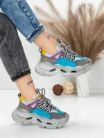 Pantofi Sport Dama din piele naturala HY6383 LIGHT BLUE-YELLOW | FRANCO GERARDO