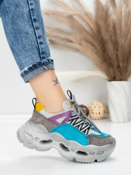 Pantofi Sport Dama din piele naturala HY6383 LIGHT BLUE-YELLOW | FRANCO GERARDO