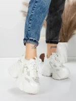 Pantofi Sport Dama cu Platforma 6166-95 WHITE | MEI