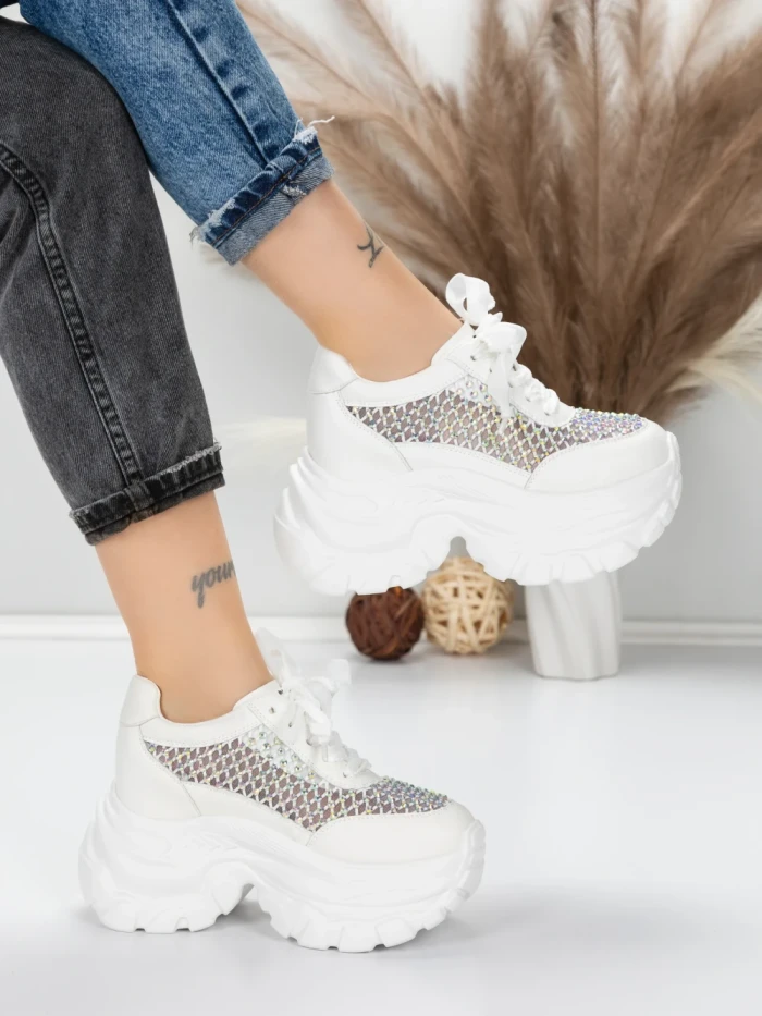 Pantofi Sport Dama cu Platforma 0897-36 WHITE | MEI