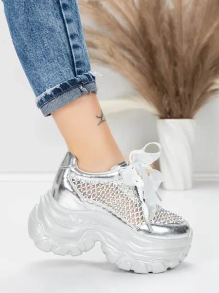 Pantofi Sport Dama cu Platforma 0897-36 SILVER | MEI