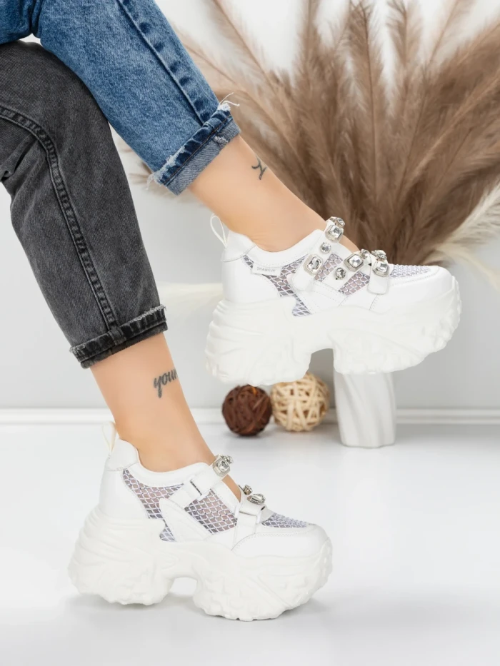 Pantofi Sport Dama cu Platforma 6166-80 WHITE | MEI