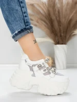 Pantofi Sport Dama cu Platforma 6166-80 WHITE | MEI