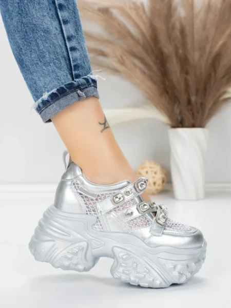 Pantofi Sport Dama cu Platforma 6166-80 SILVER | MEI