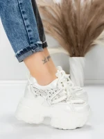 Pantofi Sport Dama cu Platforma 6166-88 WHITE | MEI