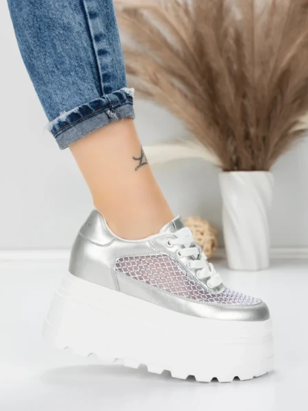 Pantofi Sport Dama cu Platforma 6208-35 SILVER | MEI