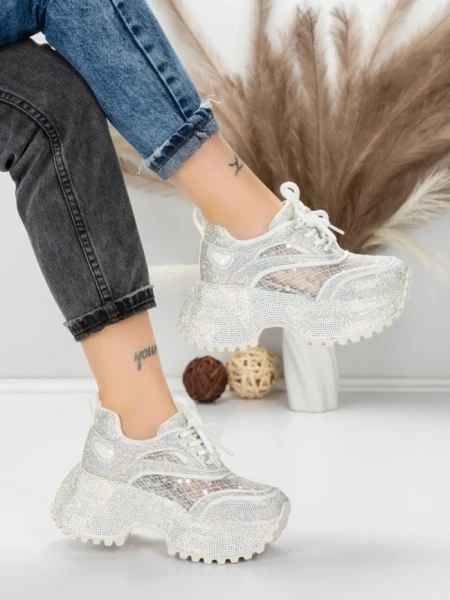 Pantofi Sport Dama cu Platforma 6968-1 WHITE | MEI