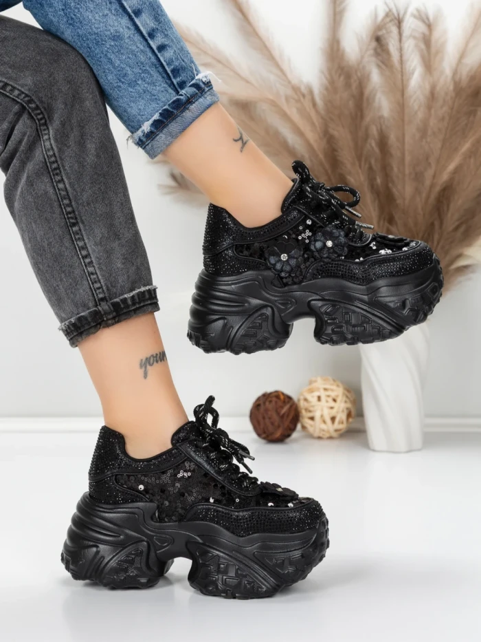Pantofi Sport Dama cu Platforma 6166-87 BLACK | MEI