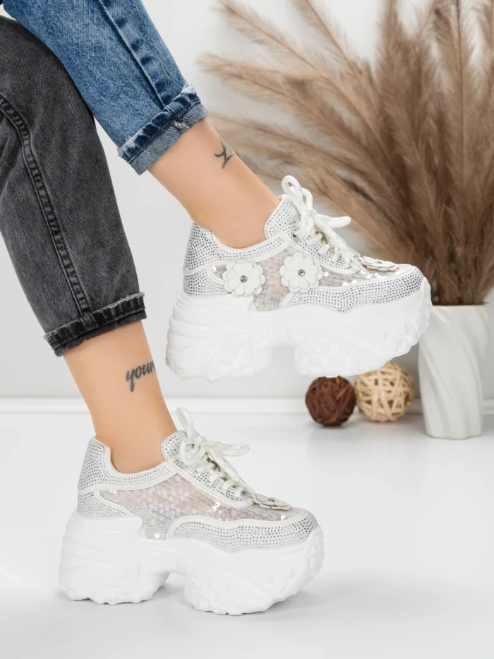 Pantofi Sport Dama cu Platforma 6166-87 WHITE | MEI