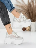 Pantofi Sport Dama cu Platforma 6166-87 WHITE | MEI