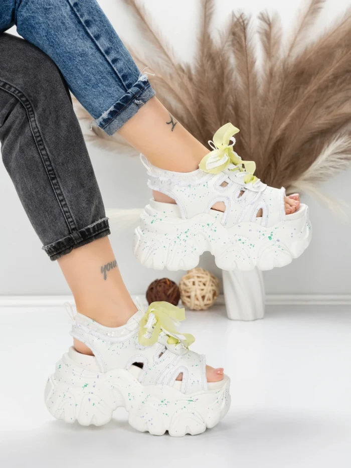 Sandale Dama cu Platforma 569-76 WHITE | MEI