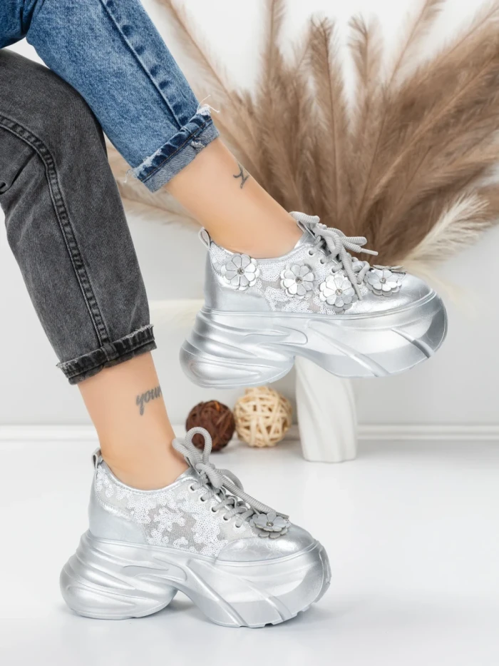 Pantofi Sport Dama cu Platforma 8307-2 SILVER | MEI