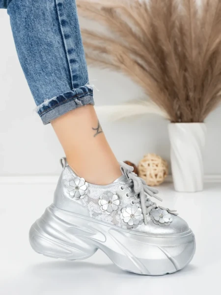 Pantofi Sport Dama cu Platforma 8307-2 SILVER | MEI