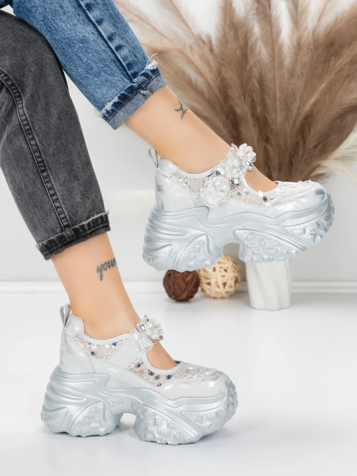 Pantofi Sport Dama cu Platforma 6166-105 SILVER | MEI