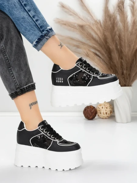 Pantofi Sport Dama cu Platforma 6208-29 BLACK | MEI