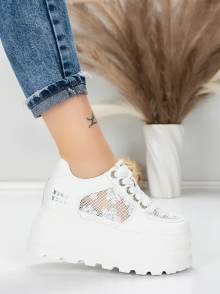 Pantofi Sport Dama cu Platforma 6208-29 WHITE | MEI