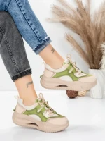 Pantofi Sport Dama din piele naturala 2577 CREAM-LIGHT GREEN | FRANCO GERARDO