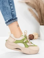 Pantofi Sport Dama din piele naturala 2577 CREAM-LIGHT GREEN | FRANCO GERARDO