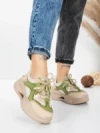 Pantofi Sport Dama din piele naturala 2577 CREAM-LIGHT GREEN | FRANCO GERARDO