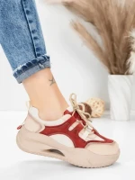 Pantofi Sport Dama din piele naturala 2577 CREAM-RED | FRANCO GERARDO