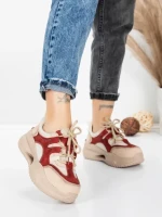 Pantofi Sport Dama din piele naturala 2577 CREAM-RED | FRANCO GERARDO