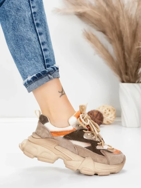 Pantofi Sport Dama din piele naturala HY5798 APRICOT-ORANGE | FRANCO GERARDO