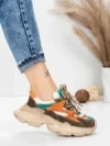 Pantofi Sport Dama din piele naturala HY5798 COFFEE-LIGHT GREEN | FRANCO GERARDO