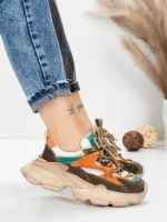 Pantofi Sport Dama din piele naturala HY5798 COFFEE-LIGHT GREEN | FRANCO GERARDO