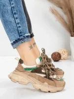 Pantofi Sport Dama din piele naturala HY5798 BROWN-GREEN | FRANCO GERARDO