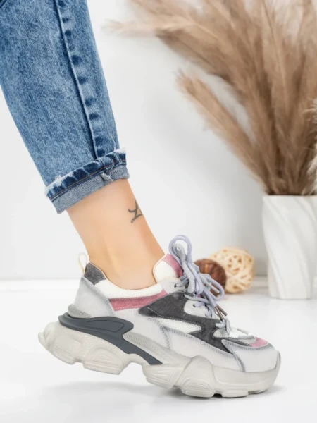 Pantofi Sport Dama din piele naturala HY5798 LIGHT GREY-PINK | FRANCO GERARDO