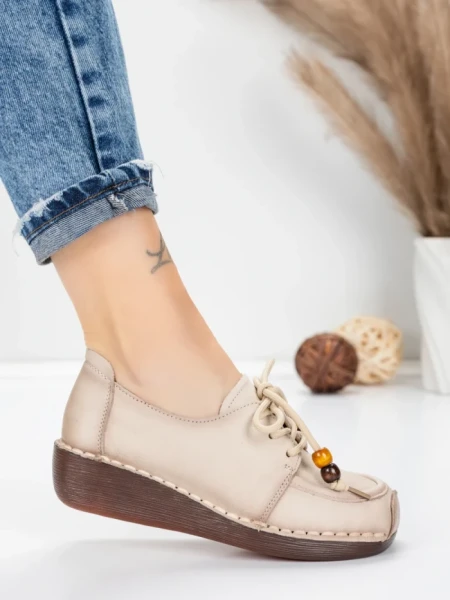 Pantofi Casual Dama din piele naturala 2553 CREAM | FORMATIONE