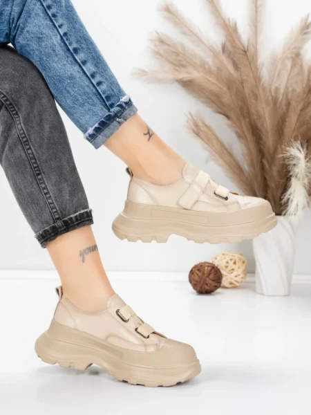 Pantofi Sport Dama din piele naturala 6806 CREAM | ADVANCER