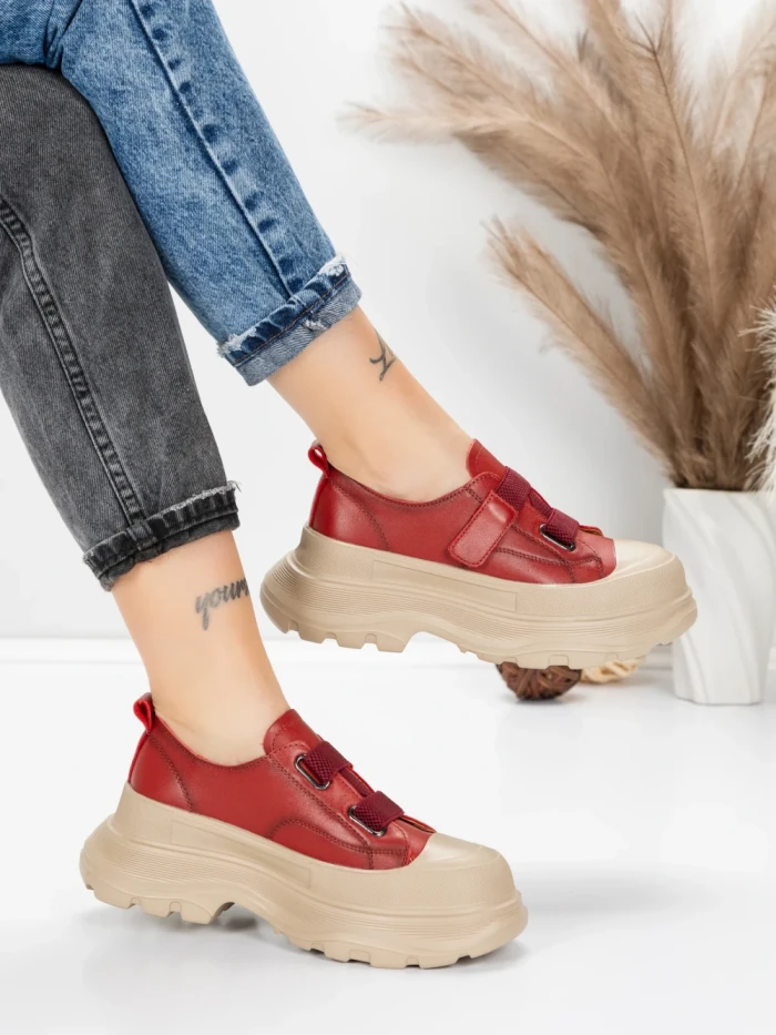 Pantofi Sport Dama din piele naturala 6806 RED | ADVANCER