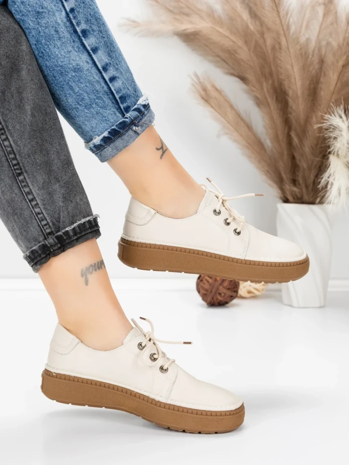 Pantofi Casual Dama din piele naturala 663 CREAM | ADVANCER