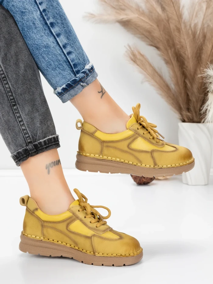 Pantofi Casual Dama din piele naturala 886 YELLOW | FRANCO GERARDO