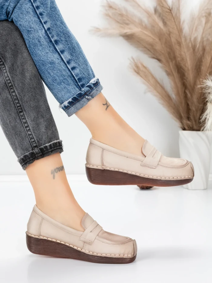 Pantofi Casual Dama din piele naturala 2557 CREAM | FORMATIONE