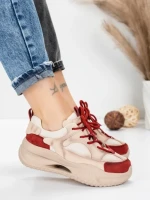 Pantofi Sport Dama din piele naturala 2576 CREAM-RED | ADVANCER
