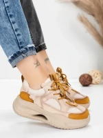 Pantofi Sport Dama din piele naturala 2576 CREAM-YELLOW | ADVANCER