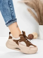 Pantofi Sport Dama din piele naturala 2576 CREAM-COFFEE | ADVANCER