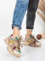 Pantofi Sport Dama din piele naturala HY5782 CREAM-LIGHT GREEN | FRANCO GERARDO