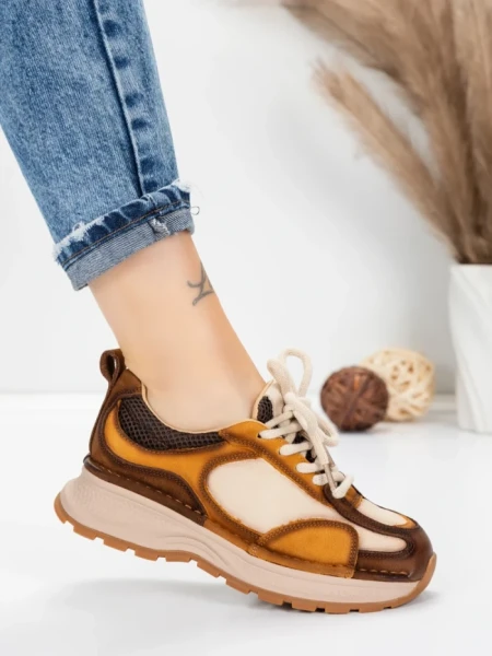 Pantofi Sport Dama din piele naturala 10018 YELLOW | FRANCO GERARDO