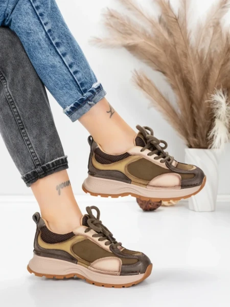 Pantofi Sport Dama din piele naturala 10018 KHAKI | FRANCO GERARDO