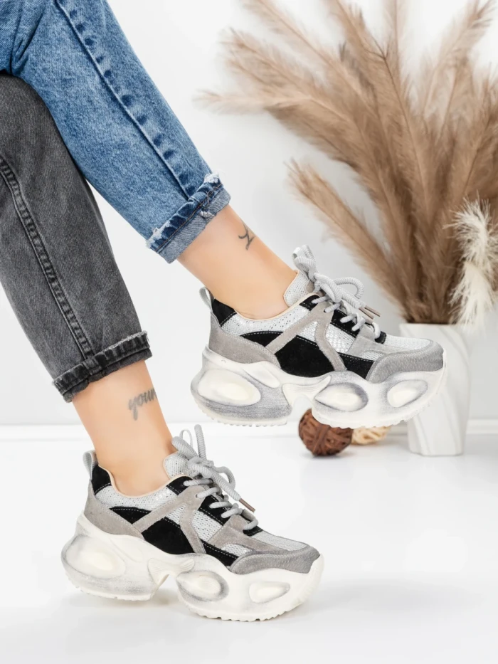 Pantofi Sport Dama din piele naturala HY8985 BLACK-GREY | FRANCO GERARDO