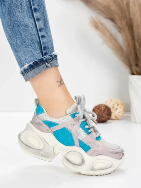 Pantofi Sport Dama din piele naturala HY8985 BLUE-GREY | FRANCO GERARDO