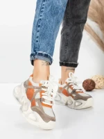 Pantofi Sport Dama din piele naturala HY8985 ORANGE-DARK GREY | FRANCO GERARDO
