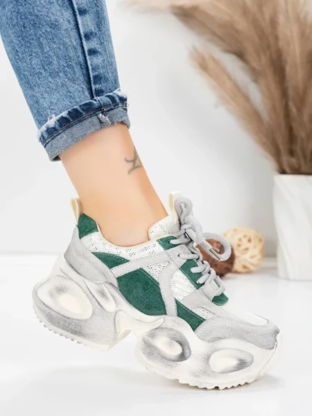 Pantofi Sport Dama din piele naturala HY8985 GREEN-GREY | FRANCO GERARDO