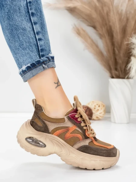 Pantofi Sport Dama din piele naturala HY2128 COFFEE-ORANGE | FRANCO GERARDO