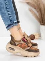 Pantofi Sport Dama din piele naturala HY2128 COFFEE-ORANGE | FRANCO GERARDO