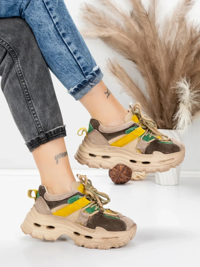 Pantofi Sport Dama din piele naturala HY2986 APRICOT-YELLOW | FRANCO GERARDO