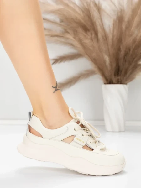 Pantofi Sport Dama din piele naturala 70136X CREAM | ADVANCER